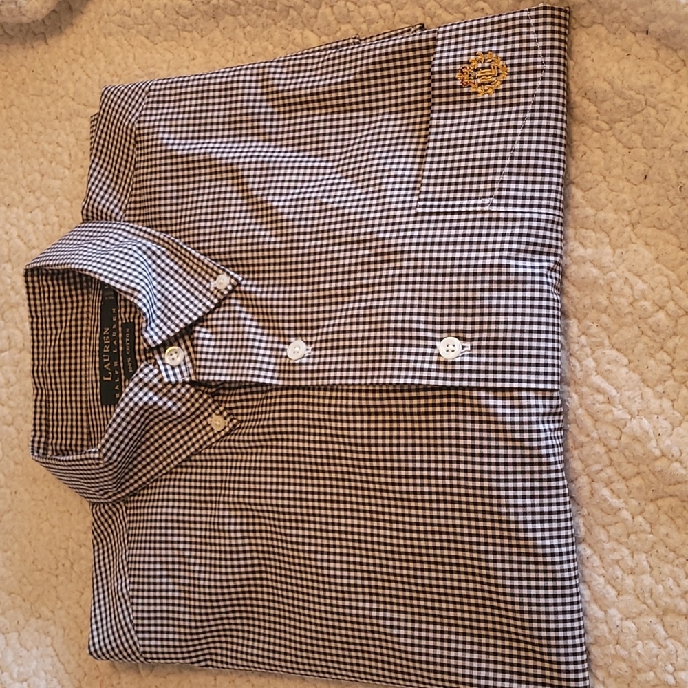 RALPH LAUREN 100% Cotton short sleeve button-down shirt black/white  sz L